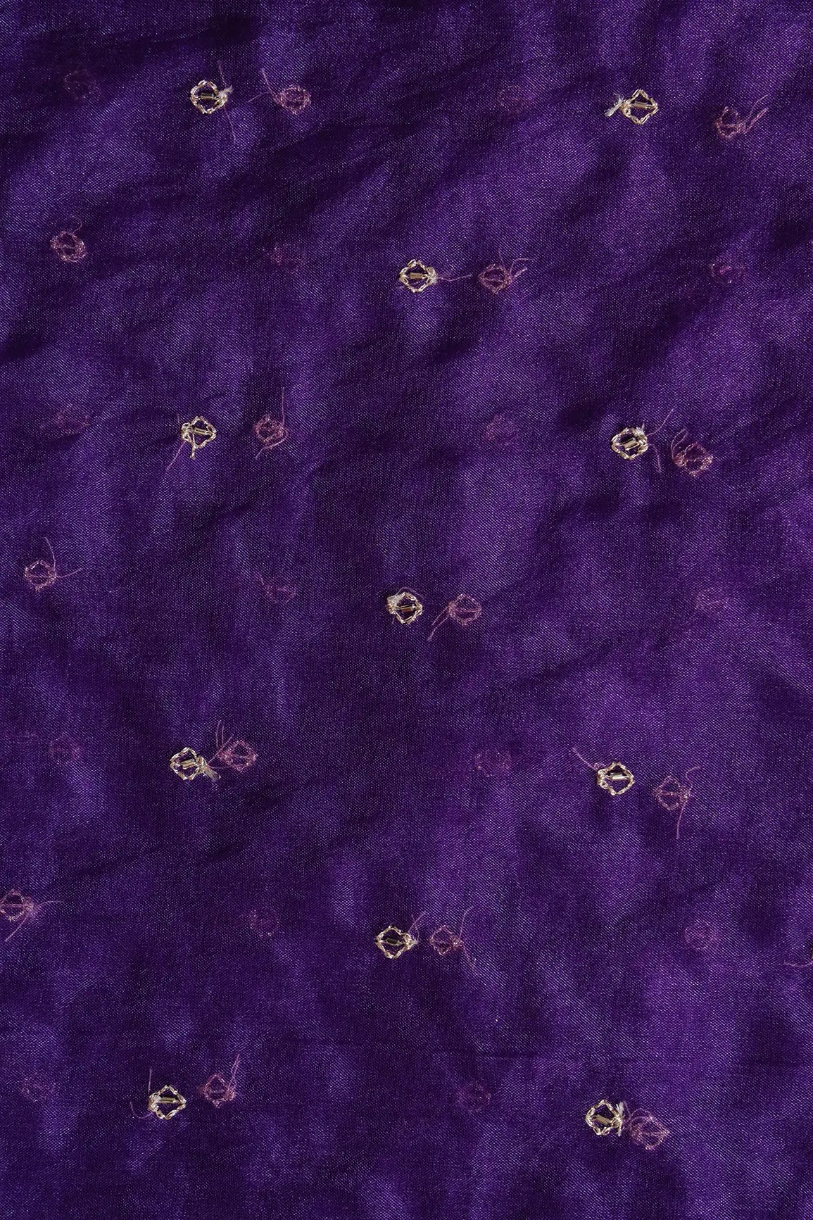 AIzaSyBcstauz-XMPRhEY21AUzeo032pxrXB5Ug - Cut Dana Beads With Zari Small Motif Embroidery On Purple Organza Fabric