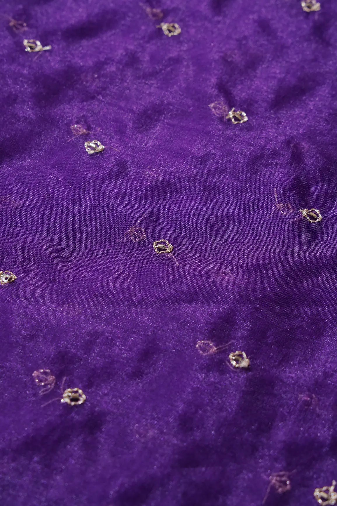 AIzaSyBcstauz-XMPRhEY21AUzeo032pxrXB5Ug - Cut Dana Beads With Zari Small Motif Embroidery On Purple Organza Fabric