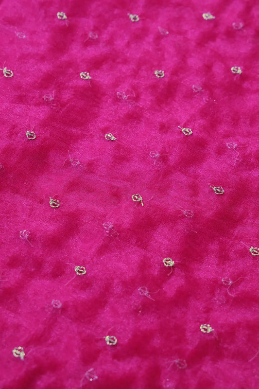 AIzaSyBcstauz-XMPRhEY21AUzeo032pxrXB5Ug - Cut Dana Beads With Zari Small Motif Embroidery On Fuchsia Organza Fabric