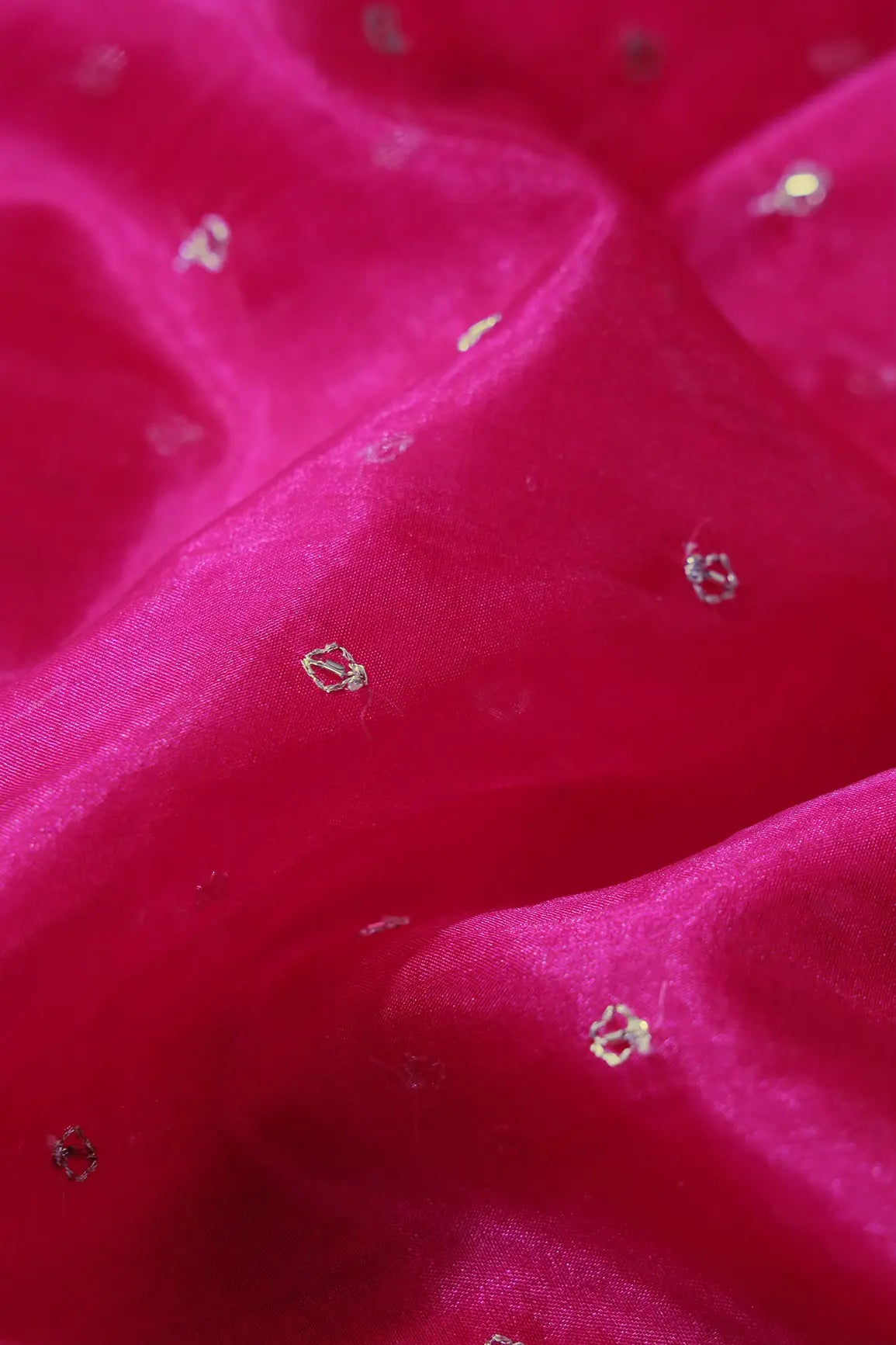 AIzaSyBcstauz-XMPRhEY21AUzeo032pxrXB5Ug - Cut Dana Beads With Zari Small Motif Embroidery On Fuchsia Organza Fabric
