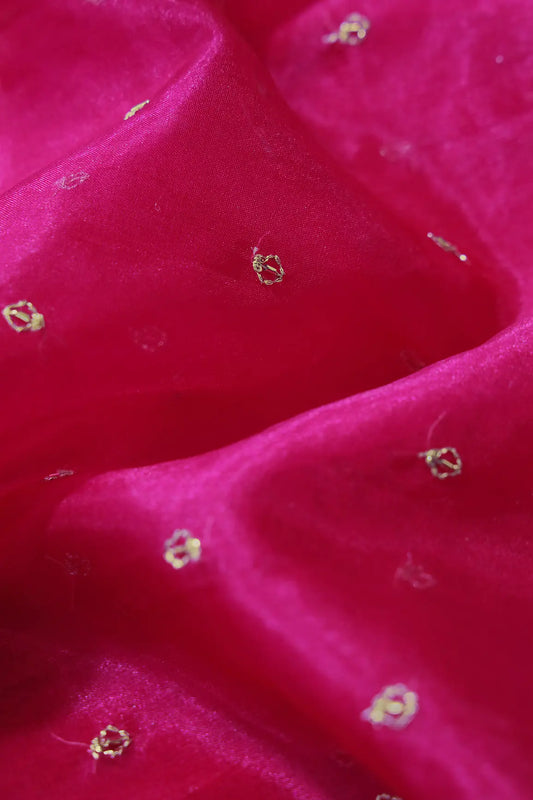 AIzaSyBcstauz-XMPRhEY21AUzeo032pxrXB5Ug - Cut Dana Beads With Zari Small Motif Embroidery On Fuchsia Organza Fabric