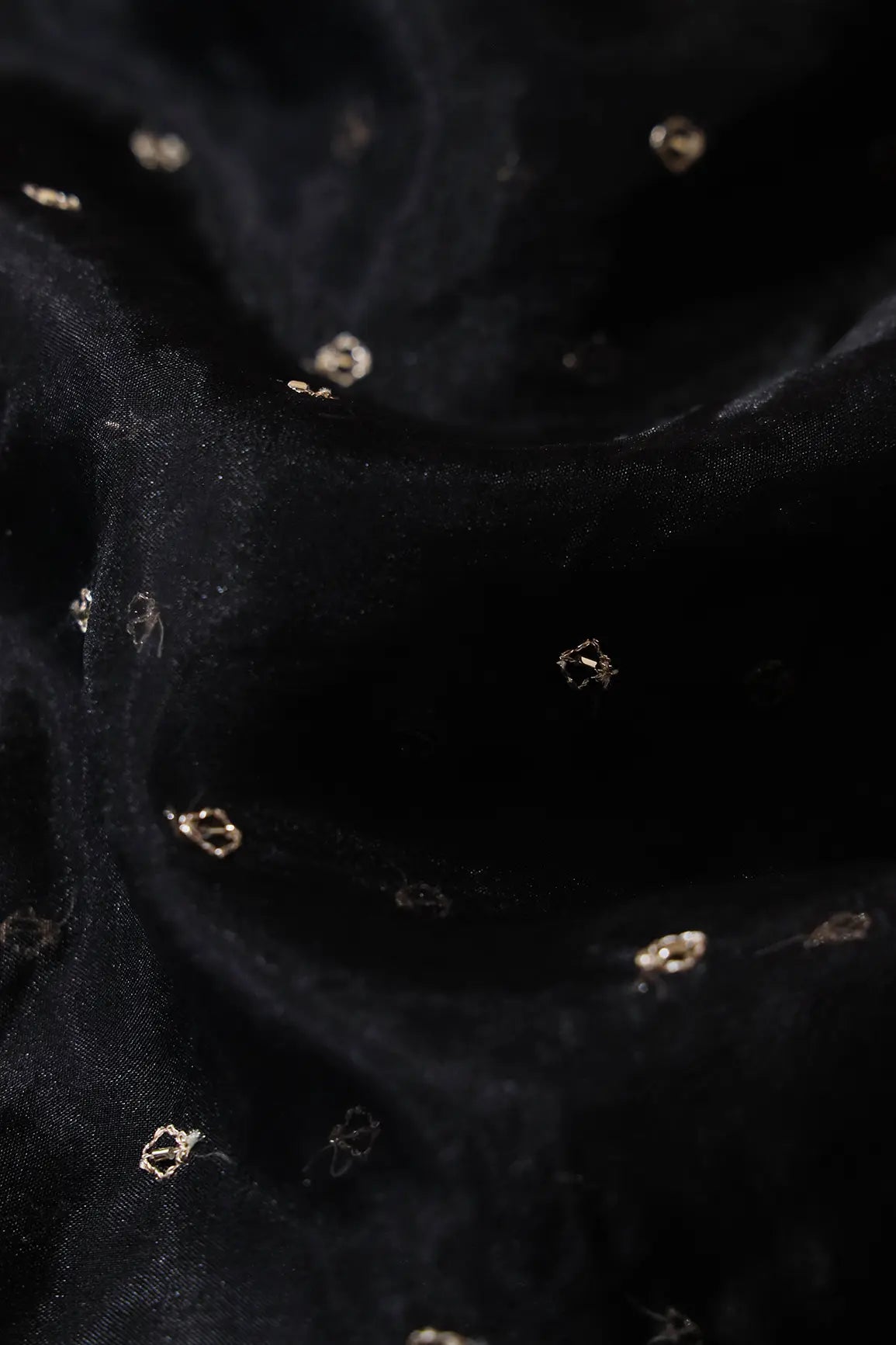 AIzaSyBcstauz-XMPRhEY21AUzeo032pxrXB5Ug - Cut Dana Beads With Zari Small Motif Embroidery On Black Organza Fabric