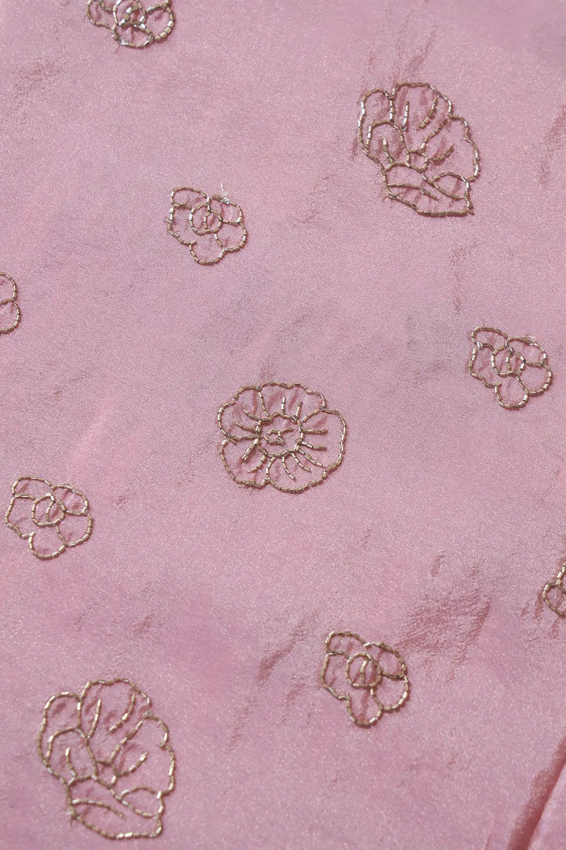 AIzaSyBcstauz-XMPRhEY21AUzeo032pxrXB5Ug - Cut Dana Beads Floral Embroidery Work On Pink Pure Viscose Zari Tissue Fabric