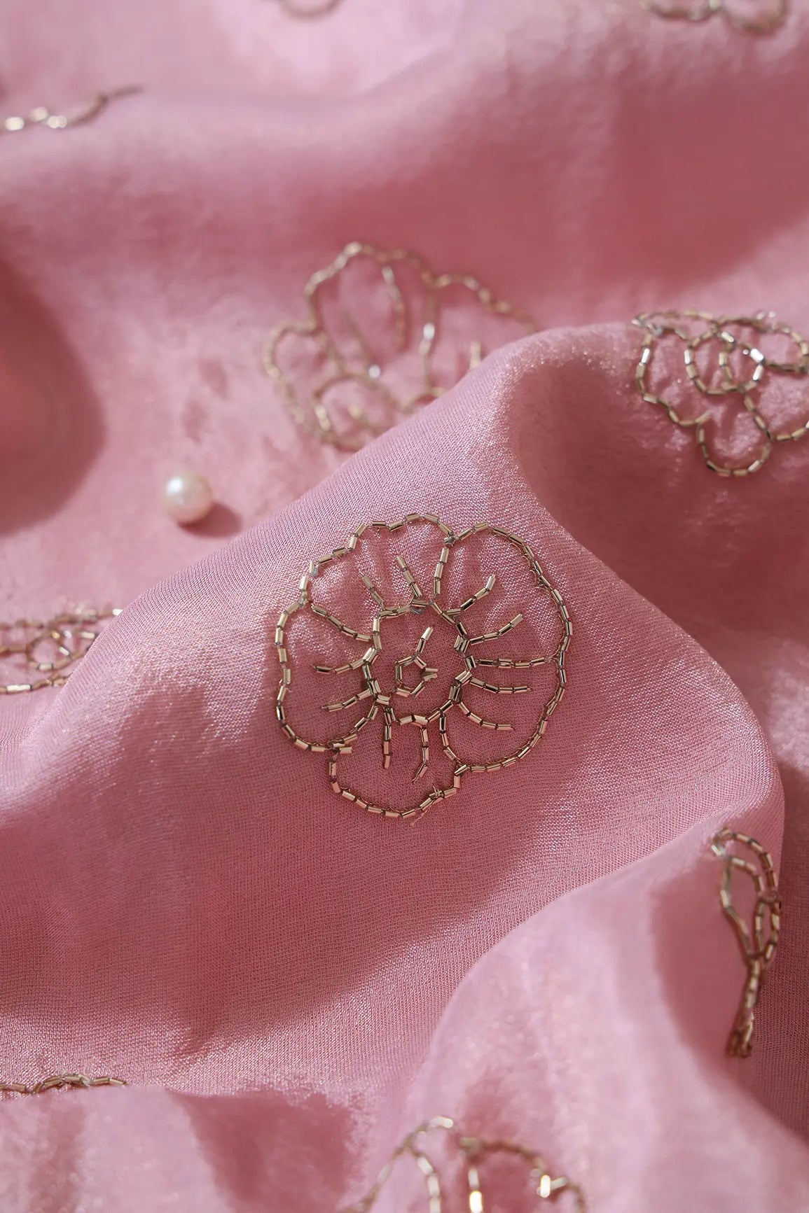AIzaSyBcstauz-XMPRhEY21AUzeo032pxrXB5Ug - Cut Dana Beads Floral Embroidery Work On Pink Pure Viscose Zari Tissue Fabric