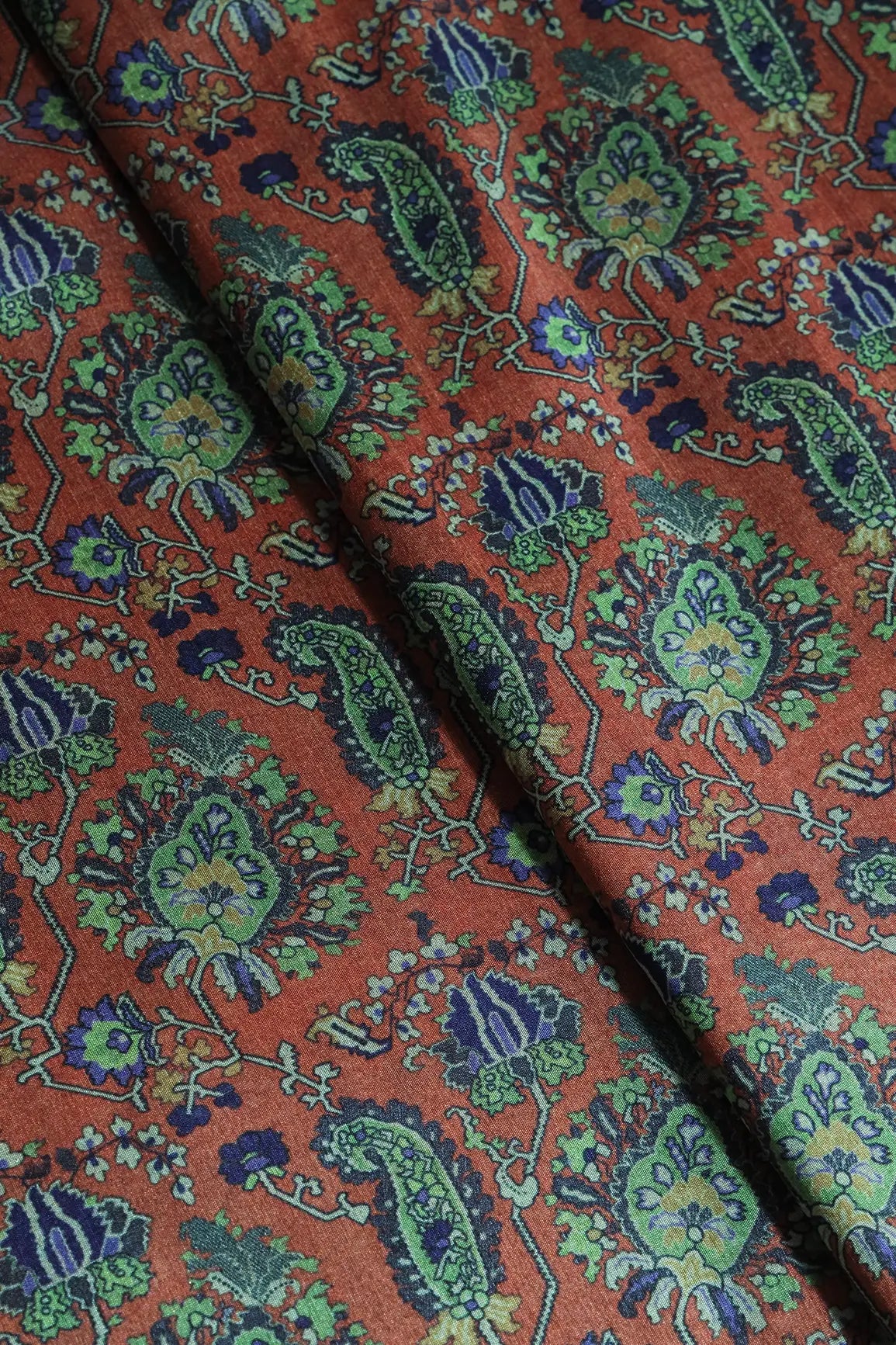 AIzaSyBcstauz-XMPRhEY21AUzeo032pxrXB5Ug - Blue And Brown Traditional Pattern Digital Print On Mulberry Silk Fabric