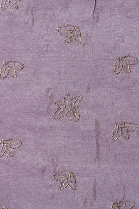 AIzaSyBcstauz-XMPRhEY21AUzeo032pxrXB5Ug - Beautiful Cut Dana Beads Floral Embroidery Work On Lavender Pure Viscose Zari Tissue Fabric