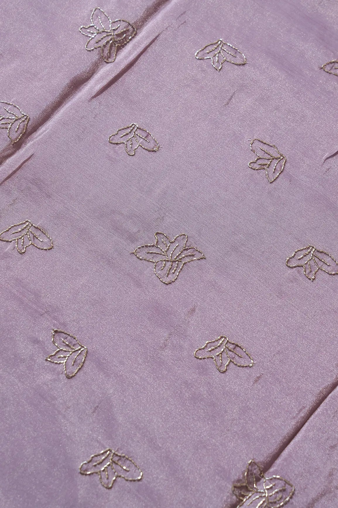 AIzaSyBcstauz-XMPRhEY21AUzeo032pxrXB5Ug - Beautiful Cut Dana Beads Floral Embroidery Work On Lavender Pure Viscose Zari Tissue Fabric