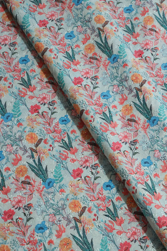 Sea Green And Pink Cotton Unstitched Suit Set (2 Piece)