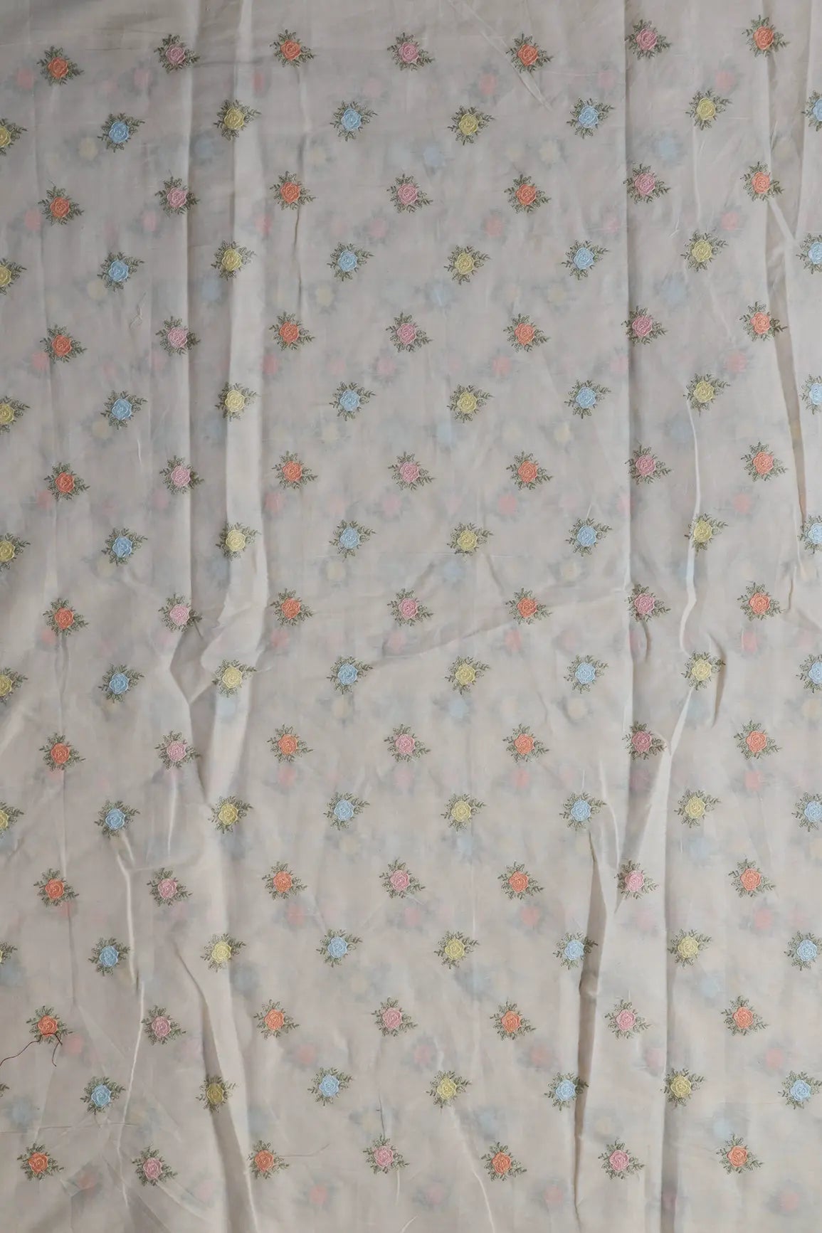 AIzaSyBcstauz-XMPRhEY21AUzeo032pxrXB5Ug - Beautiful Pastel Thread Floral Small Butta Embroidery On Off White Organic Cotton Fabric