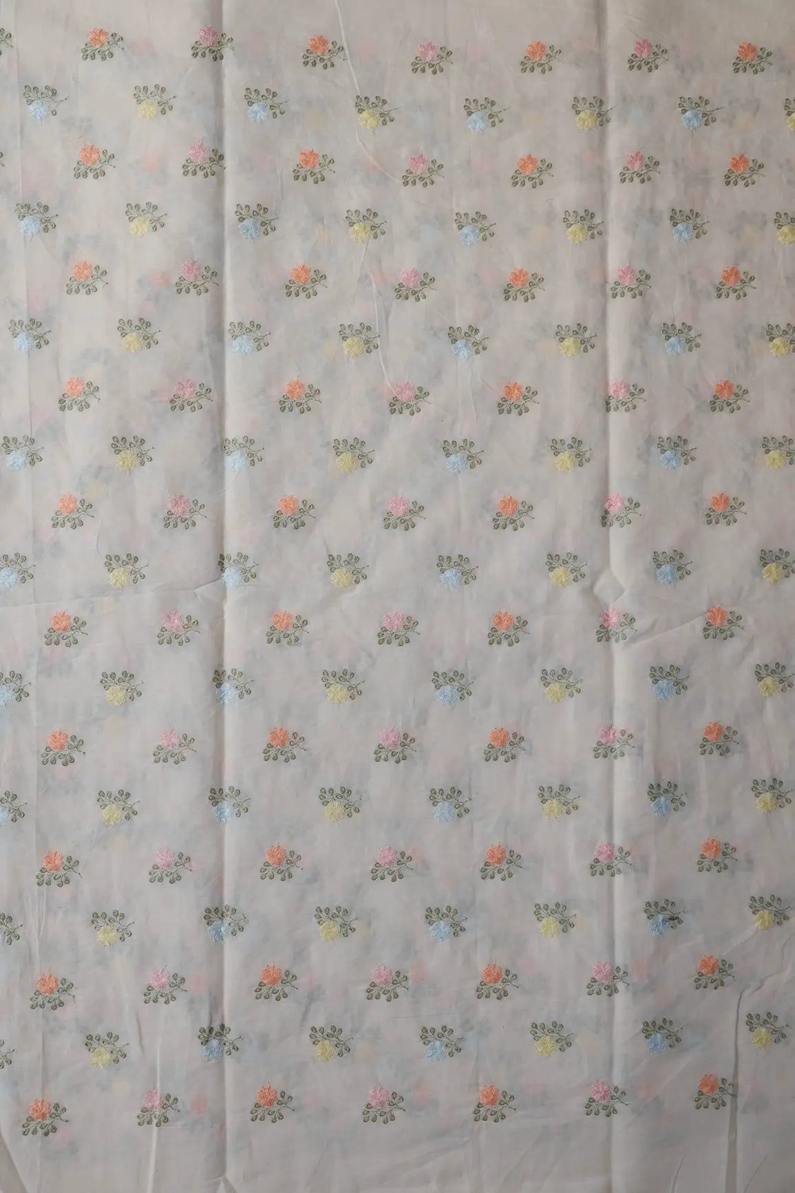 AIzaSyBcstauz-XMPRhEY21AUzeo032pxrXB5Ug - Beautiful Pastel Thread Floral Butta Embroidery On Off White Organic Cotton Fabric