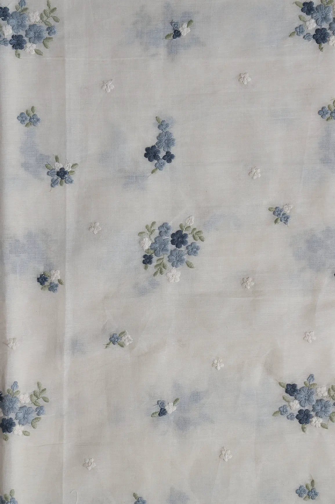 AIzaSyBcstauz-XMPRhEY21AUzeo032pxrXB5Ug - Grey And Olive Thread Beautiful Floral Embroidery On Off White Organic Cotton Fabric