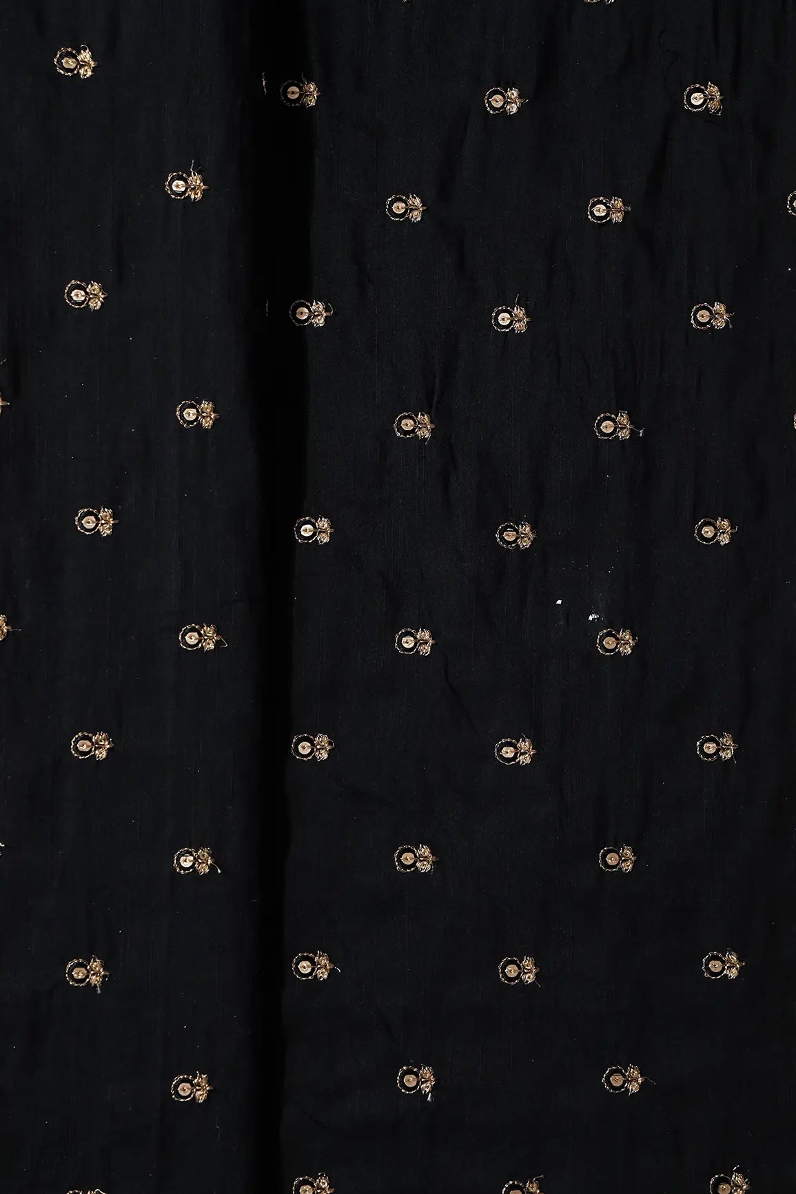 AIzaSyBcstauz-XMPRhEY21AUzeo032pxrXB5Ug - Black Thread With Gold Sequins Small Floral Booti Embroidery On Black Raw Silk Fabric