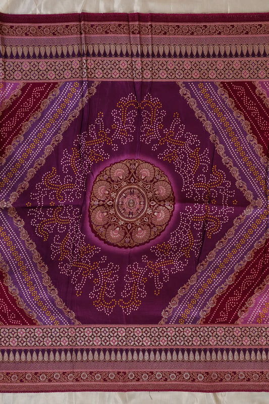 Purple Pure Viscose Dola Silk Jacquard Print Dupatta