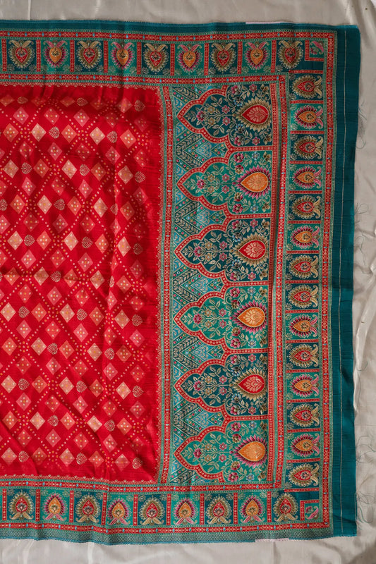 Red Pure Viscose Dola Silk Jacquard Print Dupatta