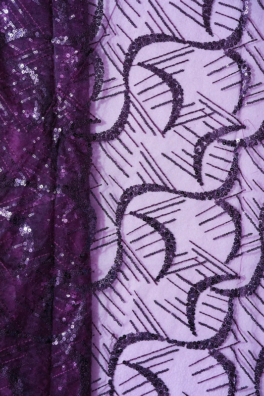 AIzaSyBcstauz-XMPRhEY21AUzeo032pxrXB5Ug - 1.50 Meter Cut Piece Of Wine Sequins Work Embroidery On Wine Soft Net Fabric