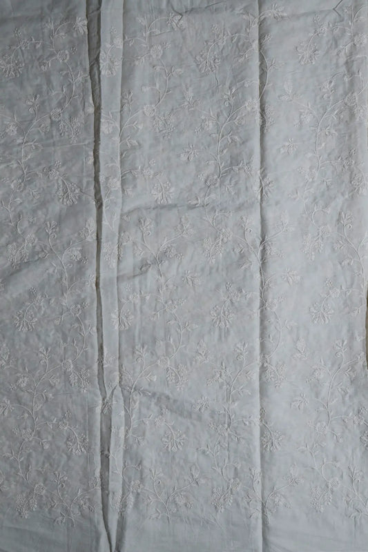 AIzaSyBcstauz-XMPRhEY21AUzeo032pxrXB5Ug - 4.25 Meter Cut Piece Of White Thread Floral Embroidery Work On Off White Cotton Fabric