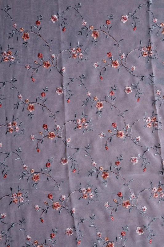 AIzaSyBcstauz-XMPRhEY21AUzeo032pxrXB5Ug - 1 Meter Cut Piece Of Multi Thread Work Floral Embroidery On Baby Pink Georgette Fabric