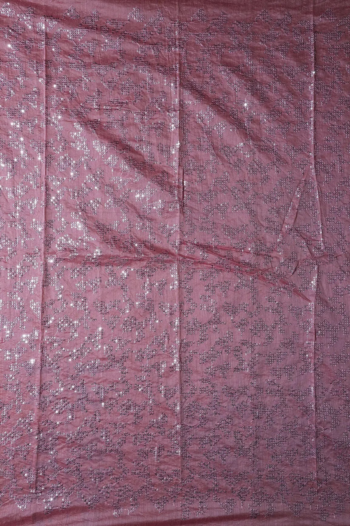 AIzaSyBcstauz-XMPRhEY21AUzeo032pxrXB5Ug - 1.40 Meter Cut Piece Of Silver Sequins Abstract Embroidery Work On Pink Chanderi Fabric