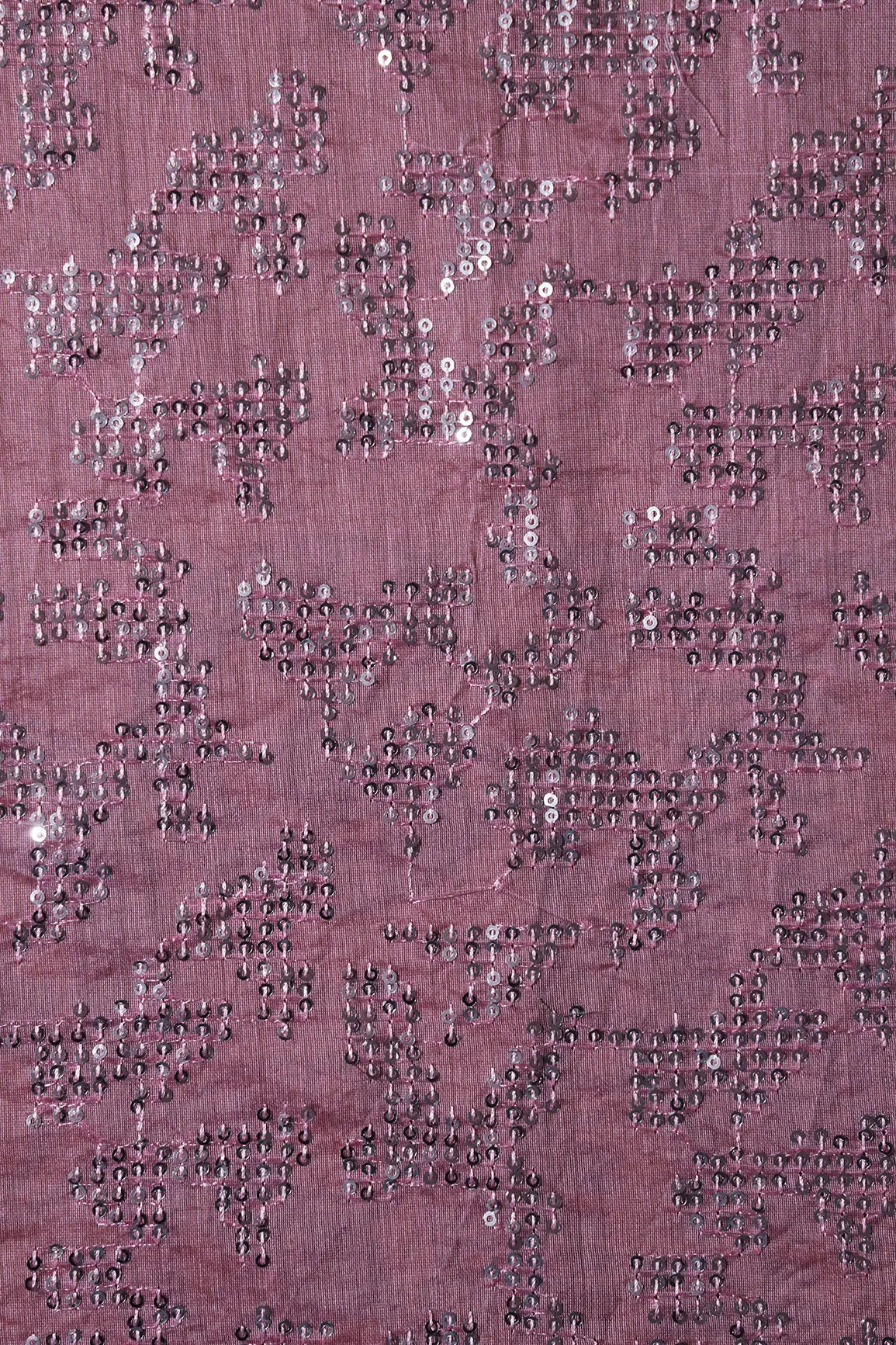AIzaSyBcstauz-XMPRhEY21AUzeo032pxrXB5Ug - 1.40 Meter Cut Piece Of Silver Sequins Abstract Embroidery Work On Pink Chanderi Fabric