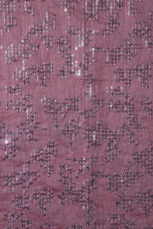 AIzaSyBcstauz-XMPRhEY21AUzeo032pxrXB5Ug - 1.40 Meter Cut Piece Of Silver Sequins Abstract Embroidery Work On Pink Chanderi Fabric