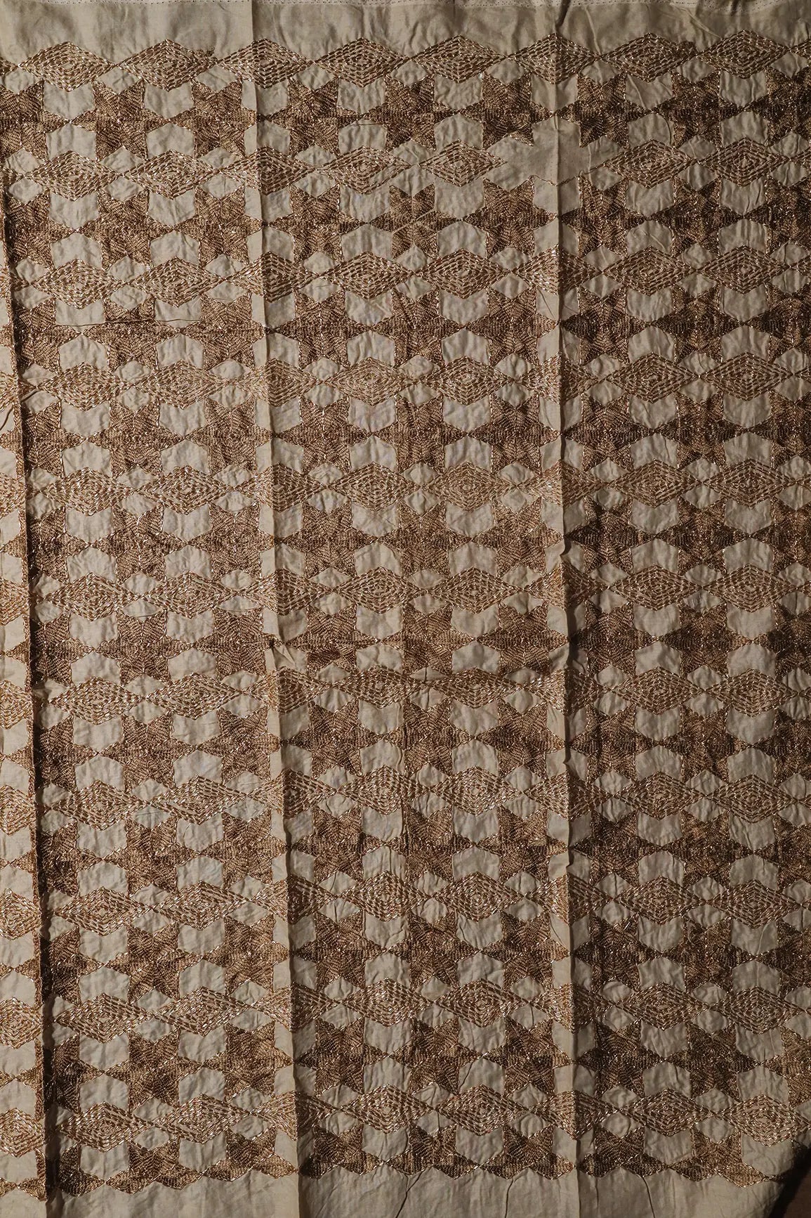 AIzaSyBcstauz-XMPRhEY21AUzeo032pxrXB5Ug - 0.80 Meter Cut Piece Of Gold Zari Geometric Embroidery Work On Beige Cotton Fabric