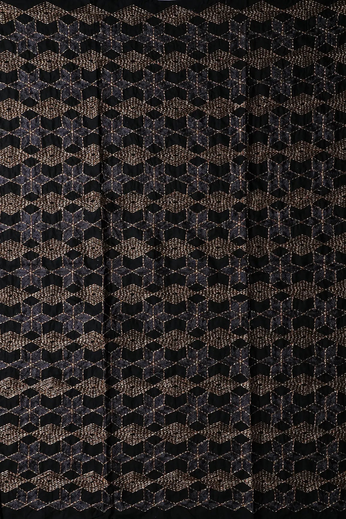 AIzaSyBcstauz-XMPRhEY21AUzeo032pxrXB5Ug - 0.75 Meter Cut Piece Of Gold Zari Geometric Embroidery Work On Black Cotton Fabric