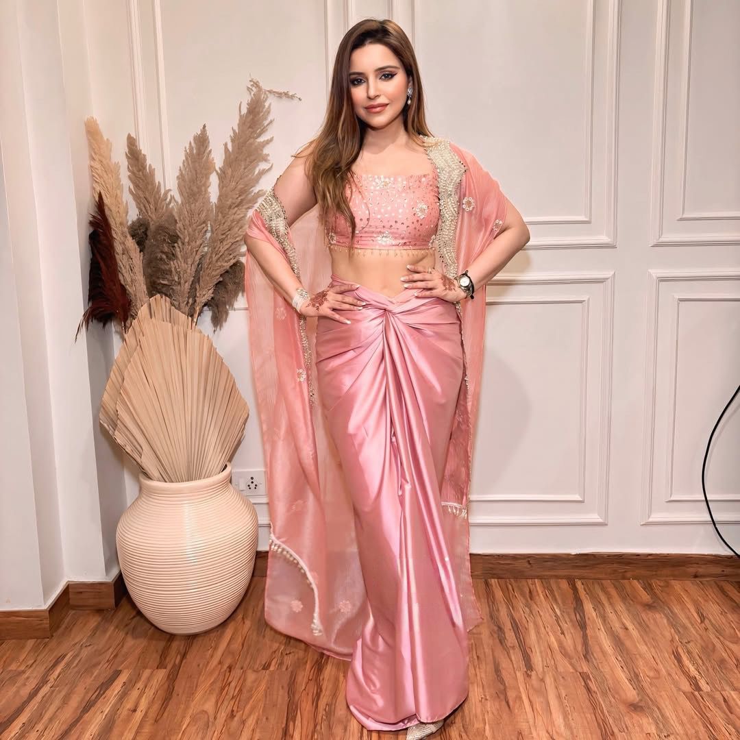 Pleasant Party Wear Cape Draped Shrug Skirt With Blouse