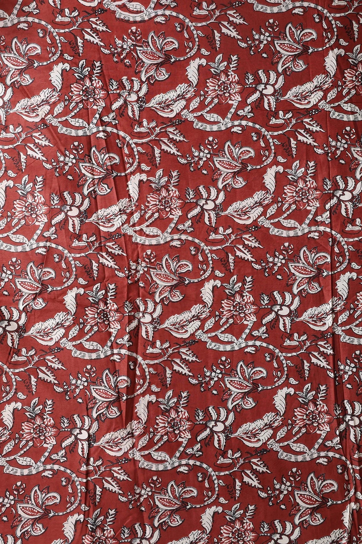 AIzaSyBcstauz-XMPRhEY21AUzeo032pxrXB5Ug - Dark Rust Brown And Cream Floral Print On Pure Cotton Fabric