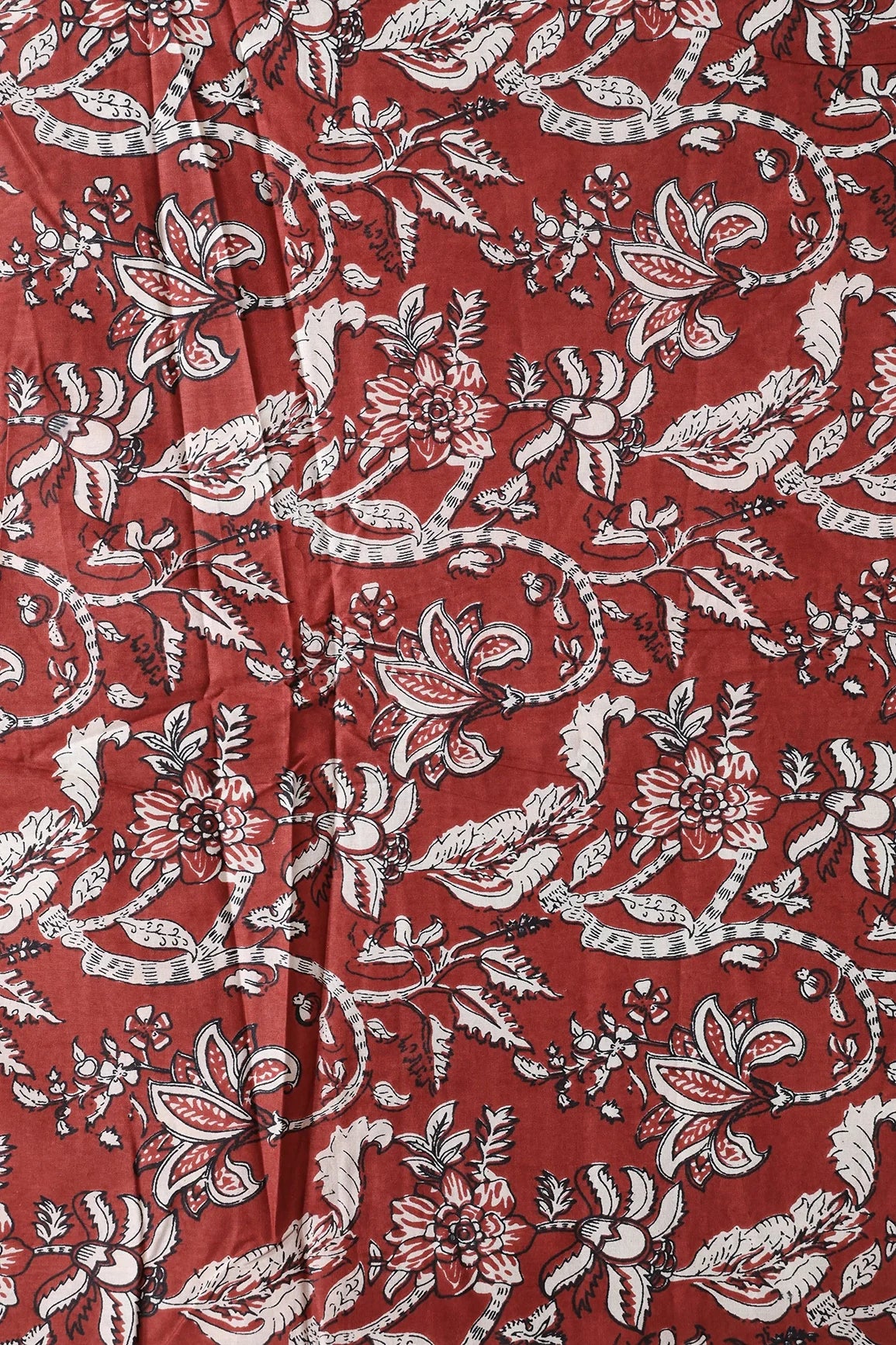 AIzaSyBcstauz-XMPRhEY21AUzeo032pxrXB5Ug - Dark Rust Brown And Cream Floral Print On Pure Cotton Fabric