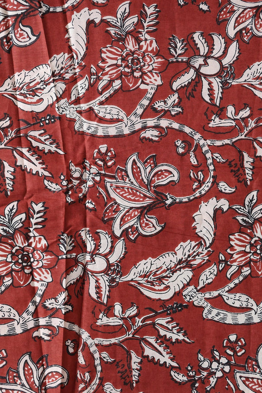AIzaSyBcstauz-XMPRhEY21AUzeo032pxrXB5Ug - Dark Rust Brown And Cream Floral Print On Pure Cotton Fabric