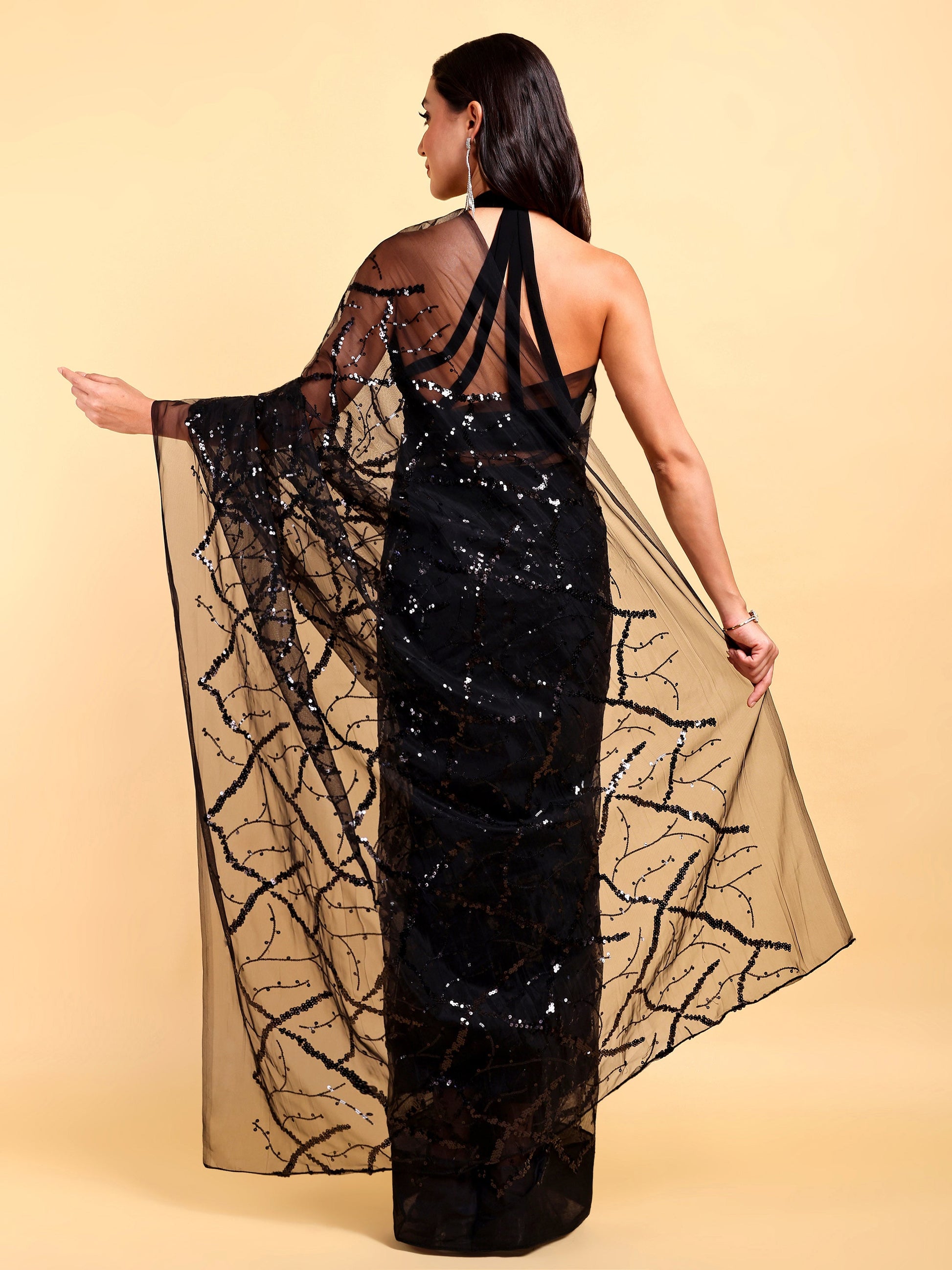 AIzaSyBcstauz-XMPRhEY21AUzeo032pxrXB5Ug - Black Net Saree Set (2 Piece)