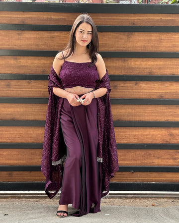 Designer Rangoli Silk Gown | Glamorous Sequin Party Wear Dress
