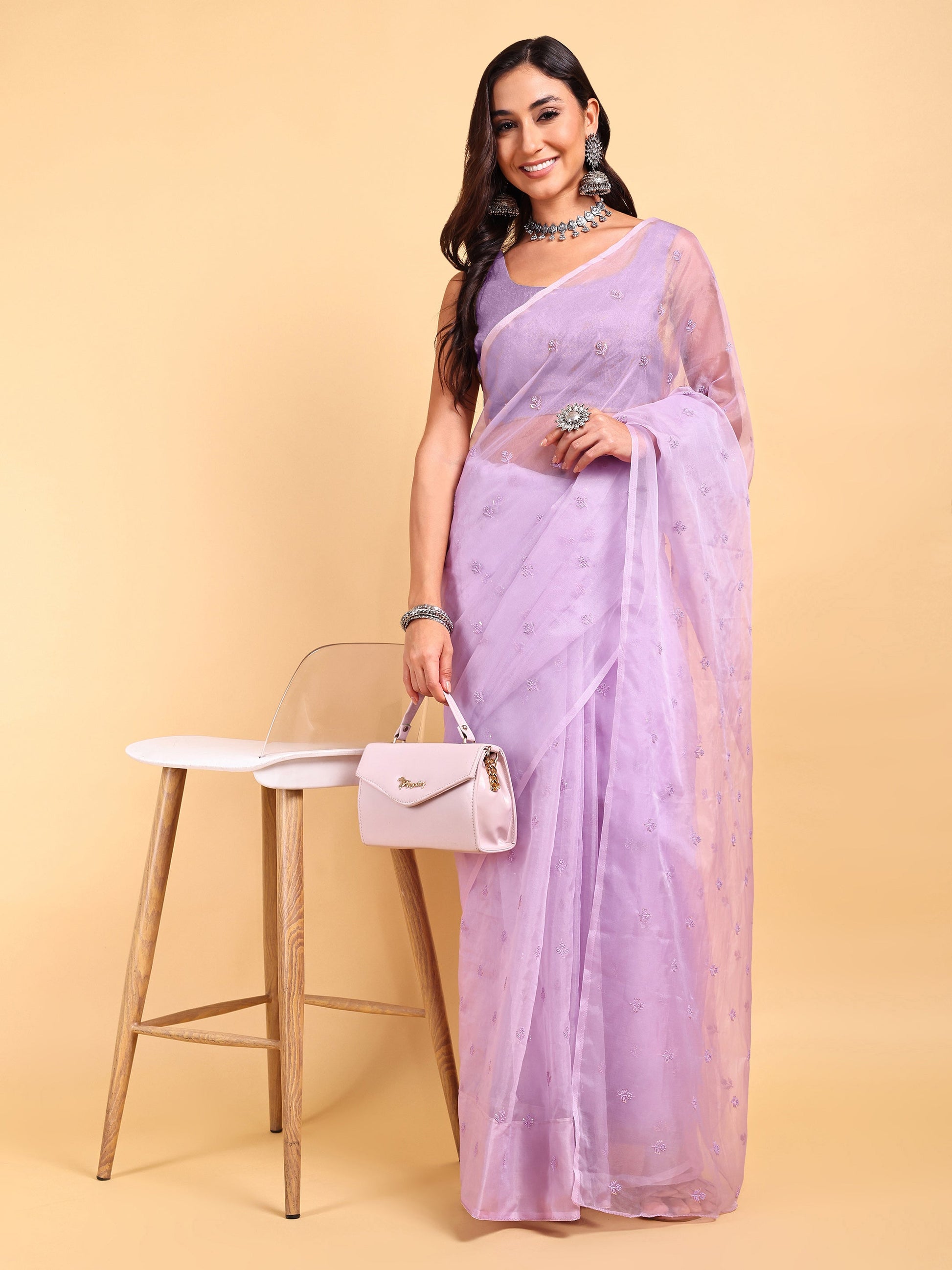 AIzaSyBcstauz-XMPRhEY21AUzeo032pxrXB5Ug - Lavender Saree Set (2 Piece)