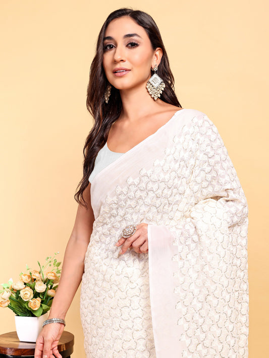 White Saree Set (2 Piece)