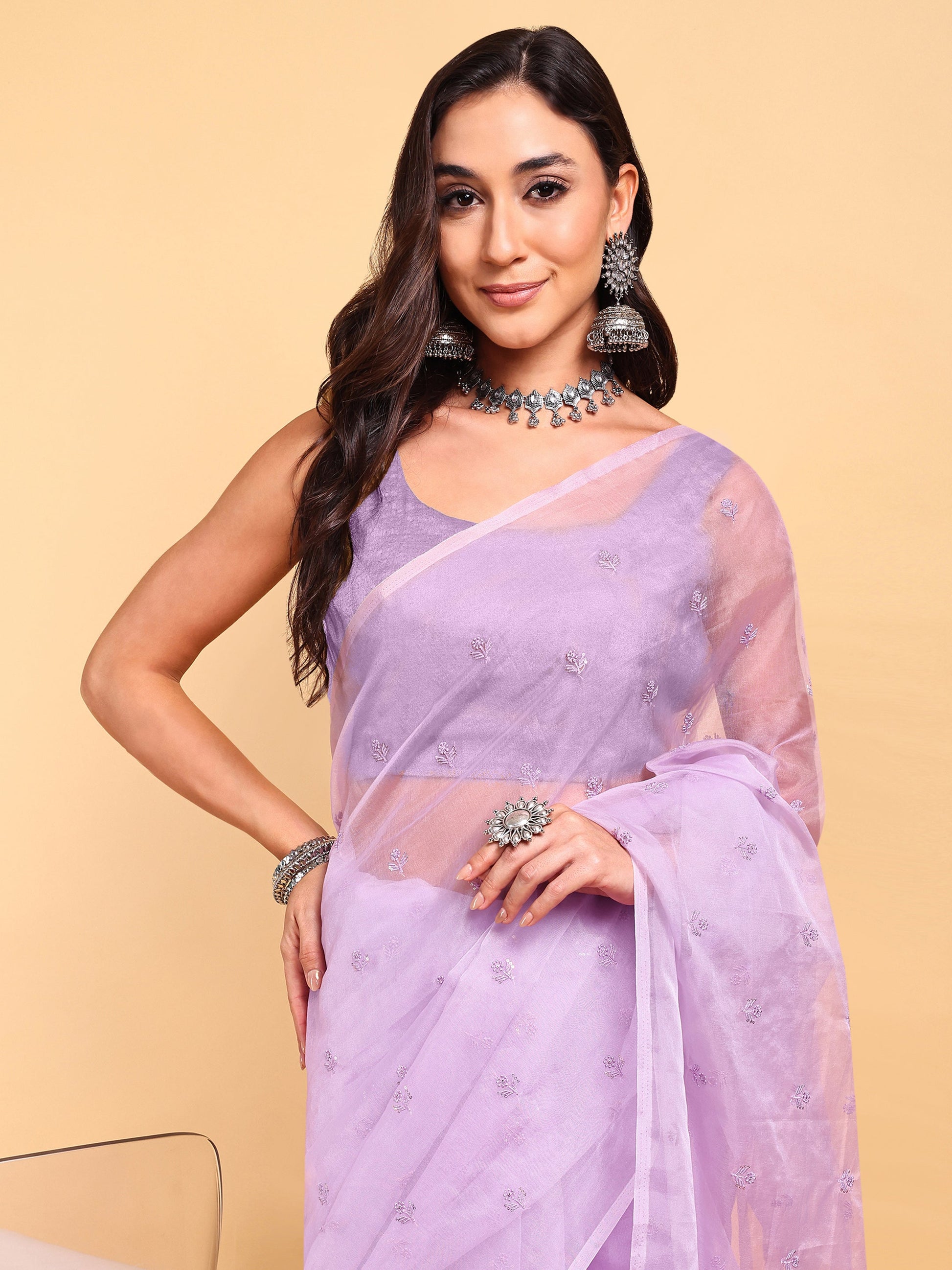 AIzaSyBcstauz-XMPRhEY21AUzeo032pxrXB5Ug - Lavender Saree Set (2 Piece)