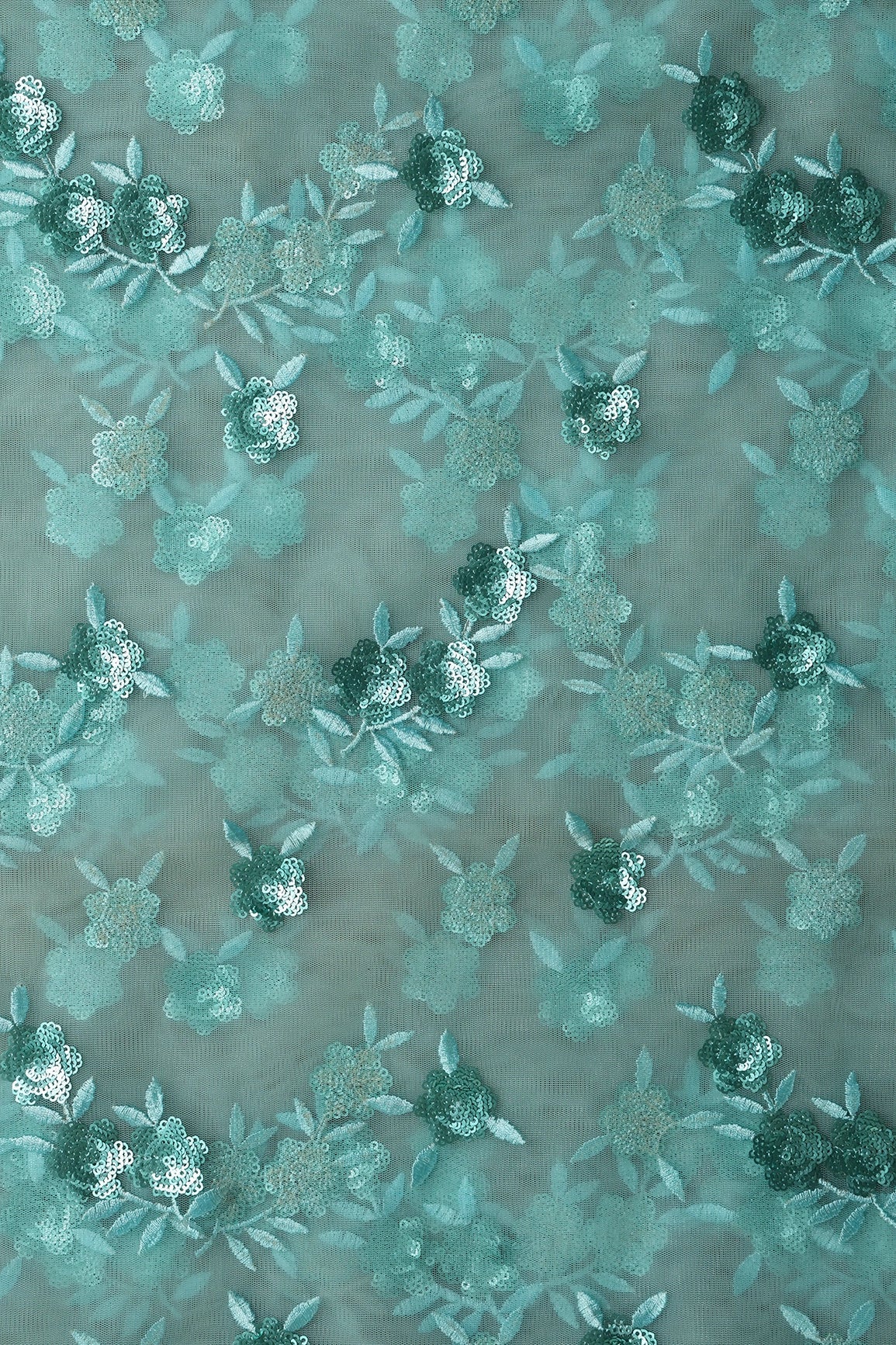 AIzaSyBcstauz-XMPRhEY21AUzeo032pxrXB5Ug - 6.25 Meter Cut Piece Of Sky Thread With Sequins Beautiful Floral Embroidery Work On Sky Soft Net Fabric