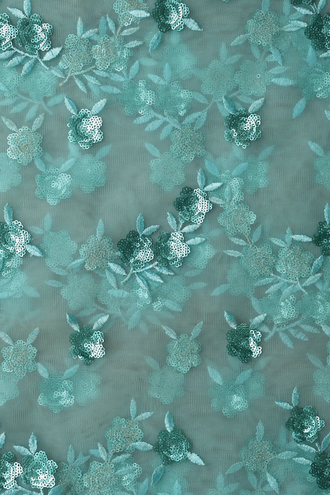 AIzaSyBcstauz-XMPRhEY21AUzeo032pxrXB5Ug - 6.25 Meter Cut Piece Of Sky Thread With Sequins Beautiful Floral Embroidery Work On Sky Soft Net Fabric