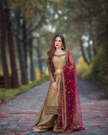 Outstanding Chinon Silk Kurti - Plazzo With Dupatta