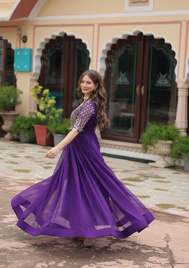 Unique Zari-Thread  Sequins Embroidered Georgette Gown