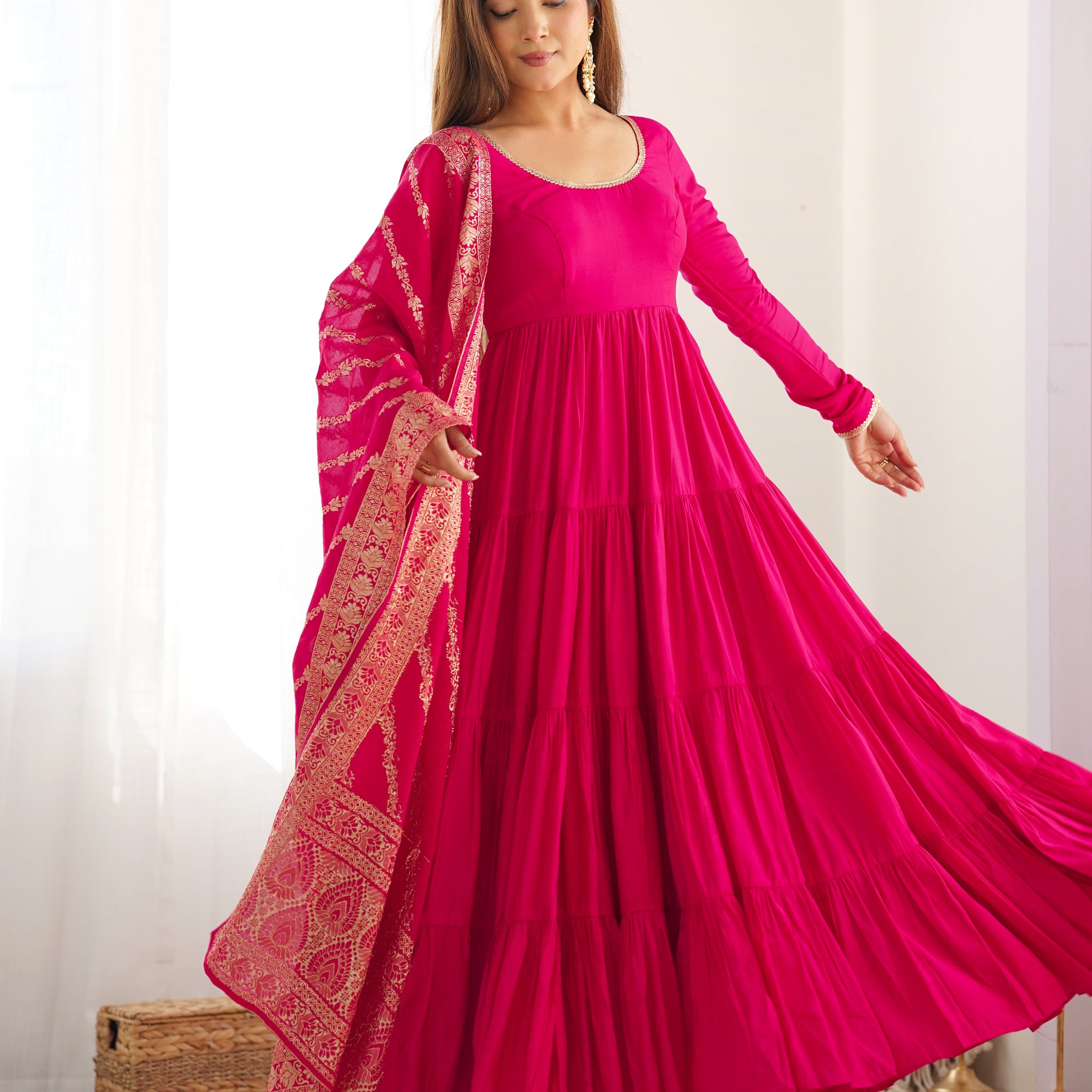 INEFFABLE PURE CHANDERI SILK FULLY FLAIR ANARKALI GOWN SET