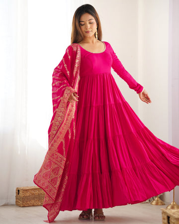 INEFFABLE PURE CHANDERI SILK FULLY FLAIR ANARKALI GOWN SET