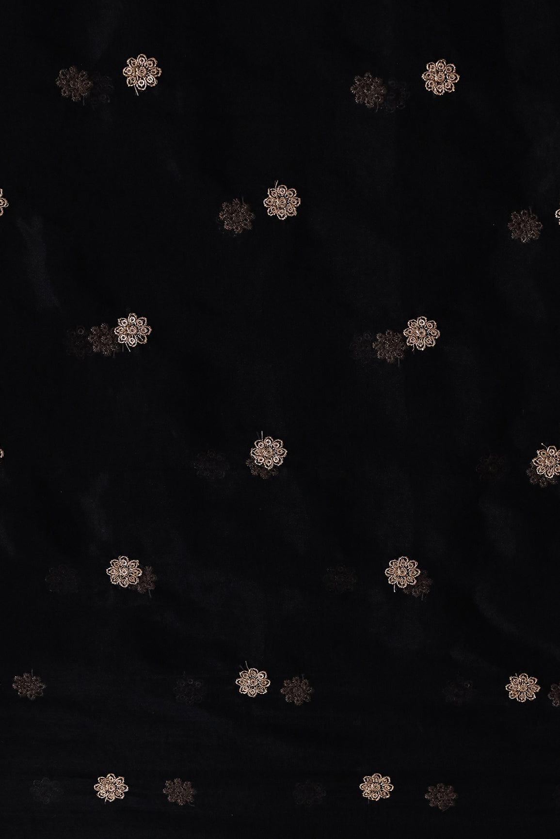 AIzaSyBcstauz-XMPRhEY21AUzeo032pxrXB5Ug - Gold Sequins with Gold Thread Motif Embroidery On Black Organza Fabric