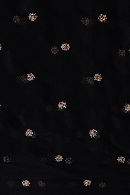 AIzaSyBcstauz-XMPRhEY21AUzeo032pxrXB5Ug - Gold Sequins with Gold Thread Motif Embroidery On Black Organza Fabric