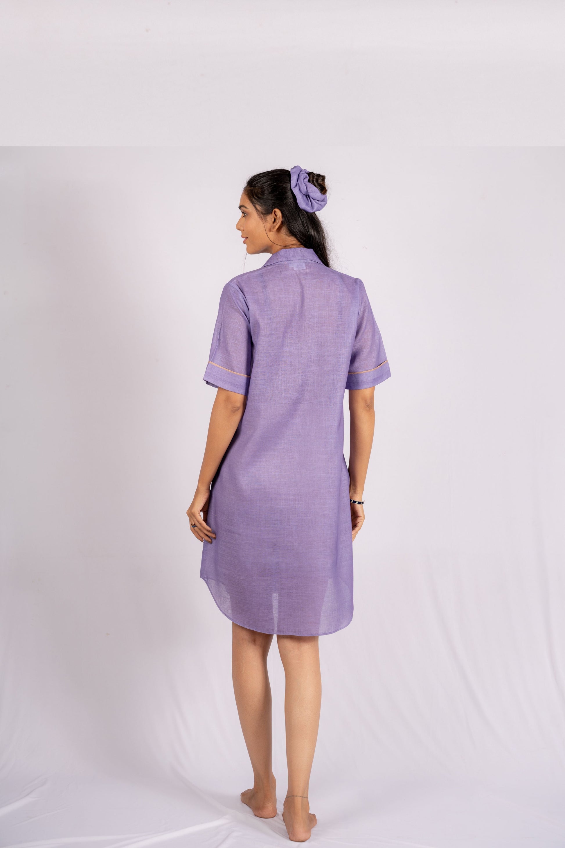 AIzaSyBcstauz-XMPRhEY21AUzeo032pxrXB5Ug - Amethyst Violet Linen Shirt Dress with Wooden Buttons