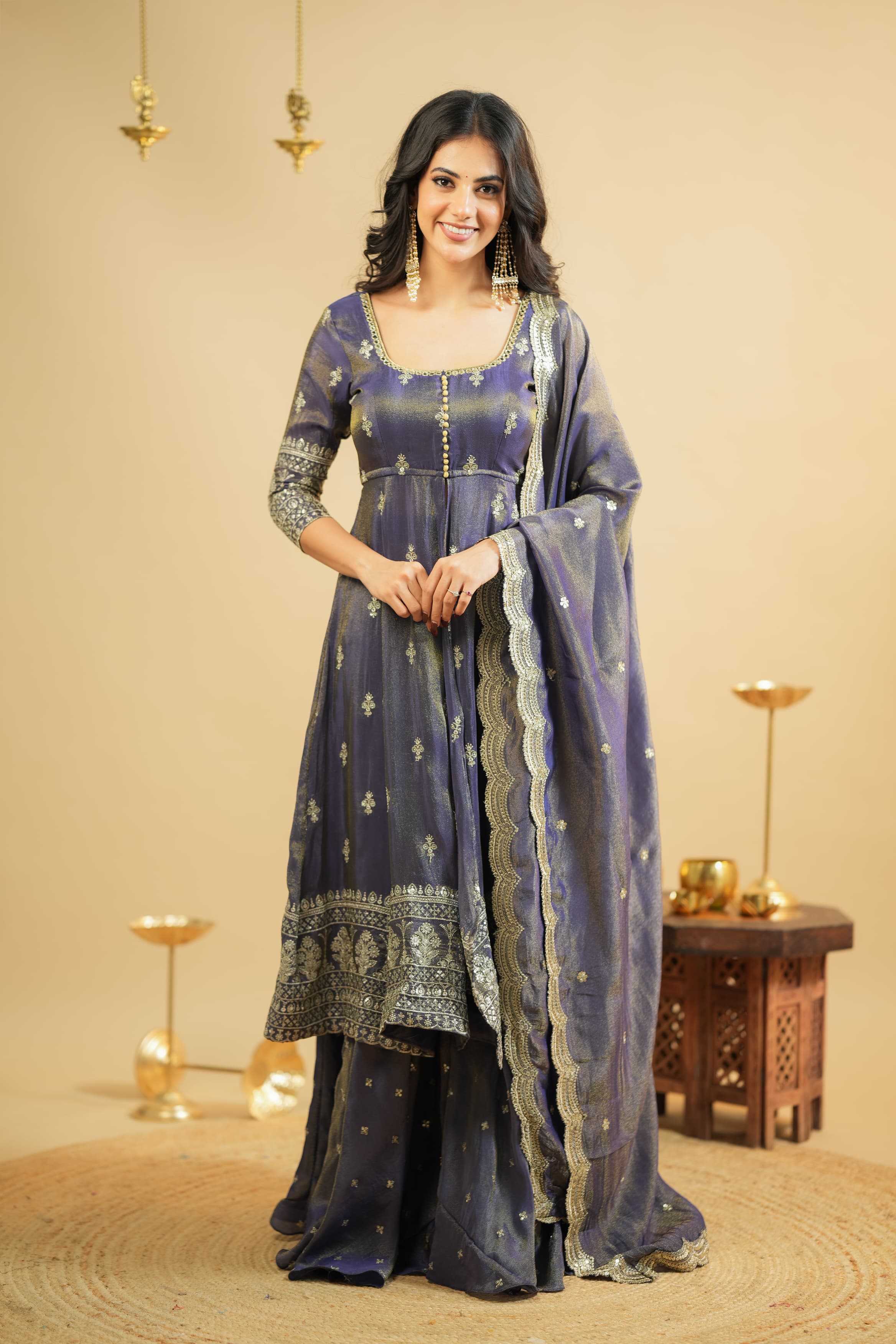 Aanya Royal Purple Festive Wear Anarkali Suit With Skirt