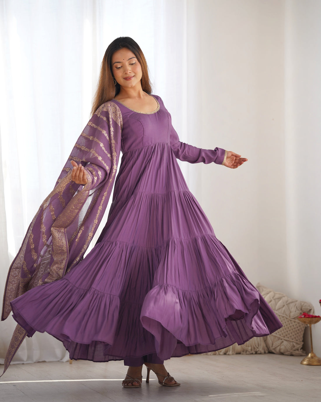 ELEGANT PURE CHANDERI SILK FULLY FLAIR ANARKALI GOWN SET