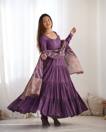 ELEGANT PURE CHANDERI SILK FULLY FLAIR ANARKALI GOWN SET