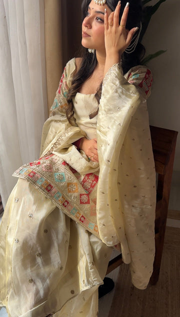 Supernal  Heavy Chinon Silk Embroidery  Work  Sharara Set