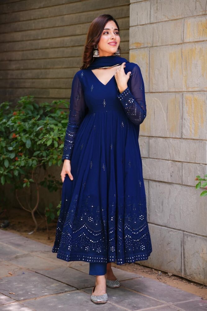 Blue Premium Designer Anarkali Suit Set