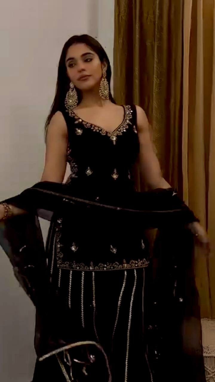 NEW DESIGNER PARTY WEAR — HEAVY VISCOSE VELVET TOP WITH SHARARA